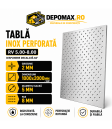 Tabla inox perforata AISI 304 RV 5.00-8.00, 2 x 1000 x 2000 mm, 2 mp